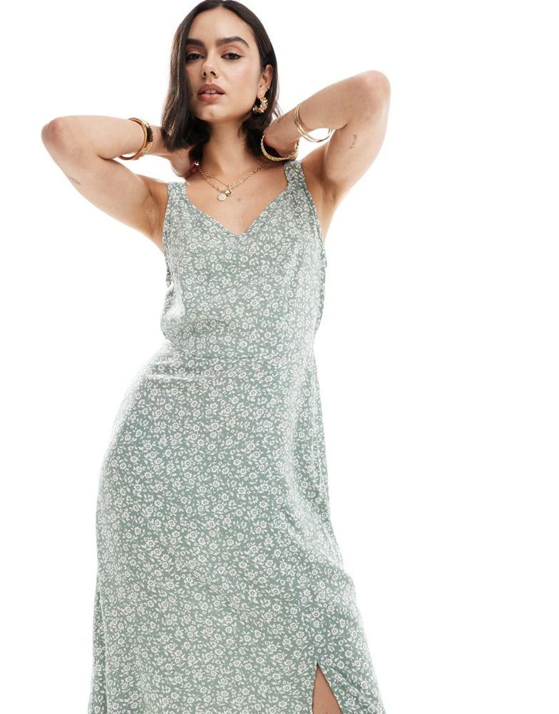 vero moda green floral dress Green Floral Lace Midi Dress