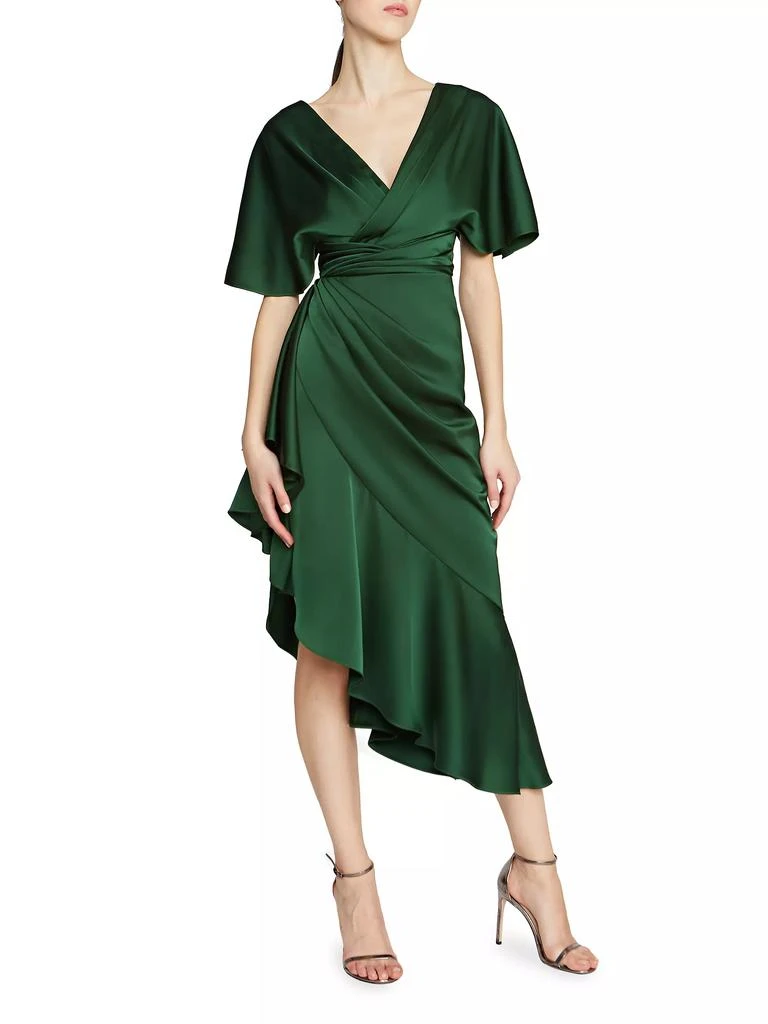 Theia Gwen Satin Gathered Midi-Dress 6