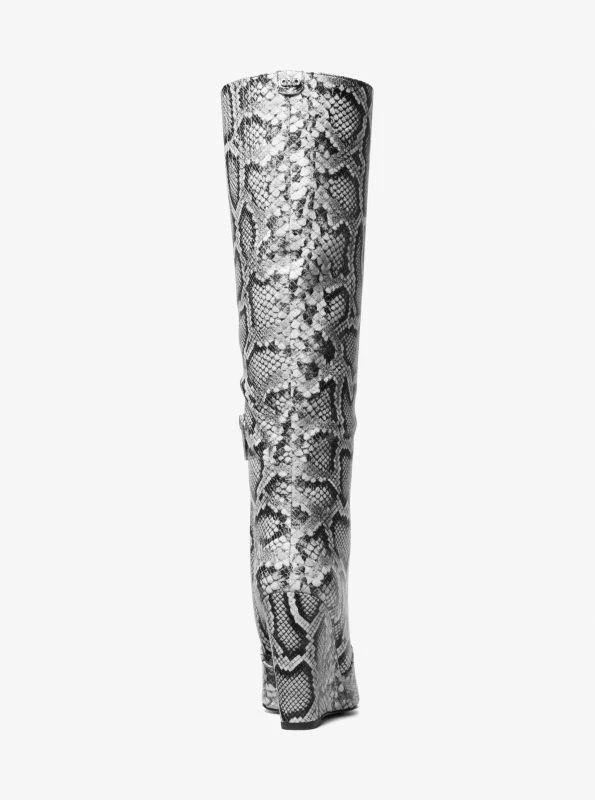 Michael Kors Isra Snake Embossed Leather Wedge Boot 4