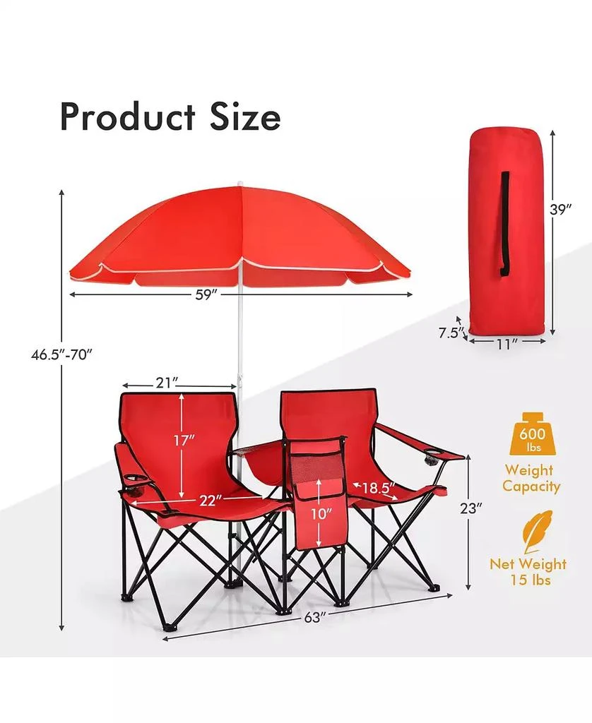 Mecale Portable Folding Picnic Double Chair With Umbrella 3