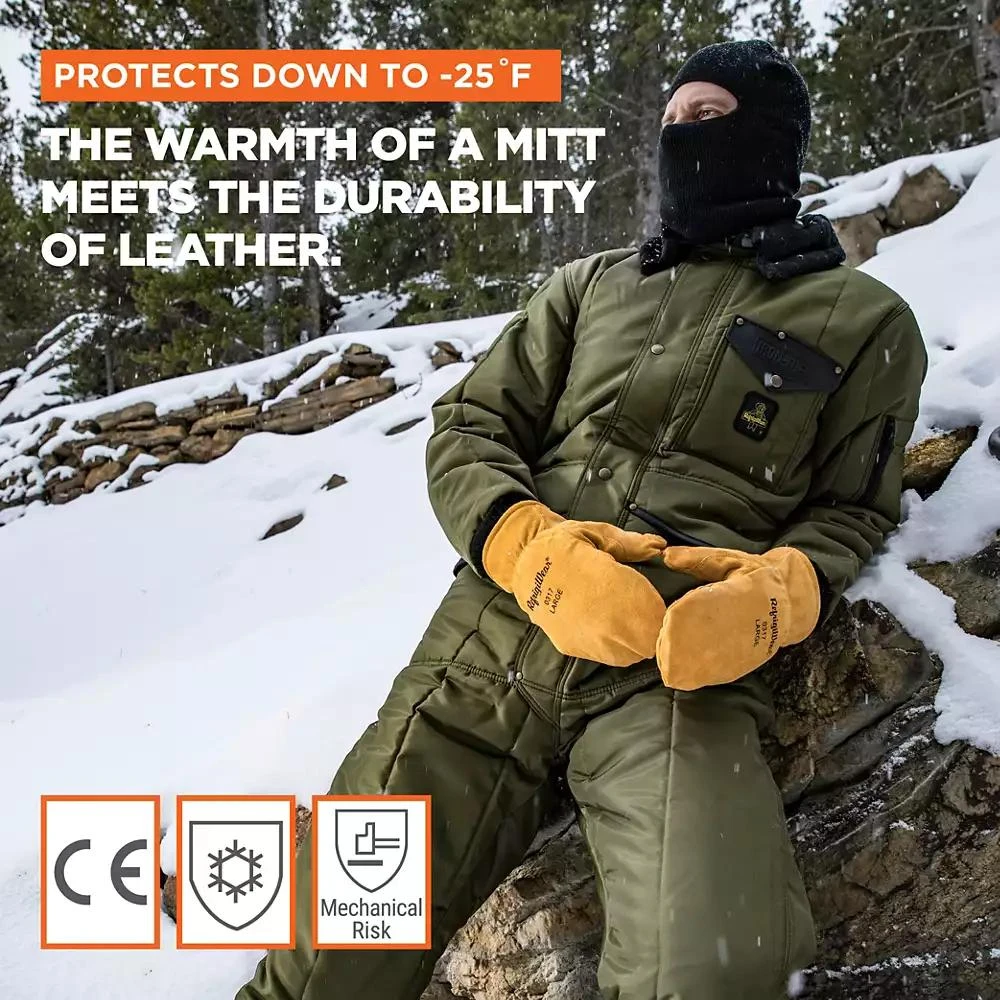 RefrigiWear Men's Warm Fleece Lined Fiberfill Insulated Leather Mitten Gloves 4