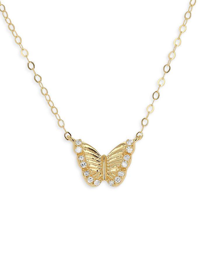 Moon & Meadow 14K Yellow Gold Diamond Butterfly Pendant Necklace, 18"