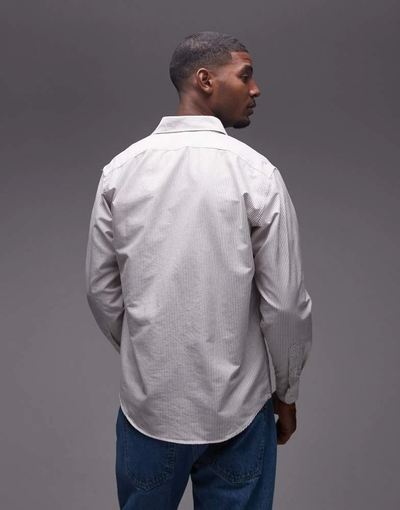 No Problemo No Problemo red logo long sleeve cotton oxford shirt in grey stripe 3