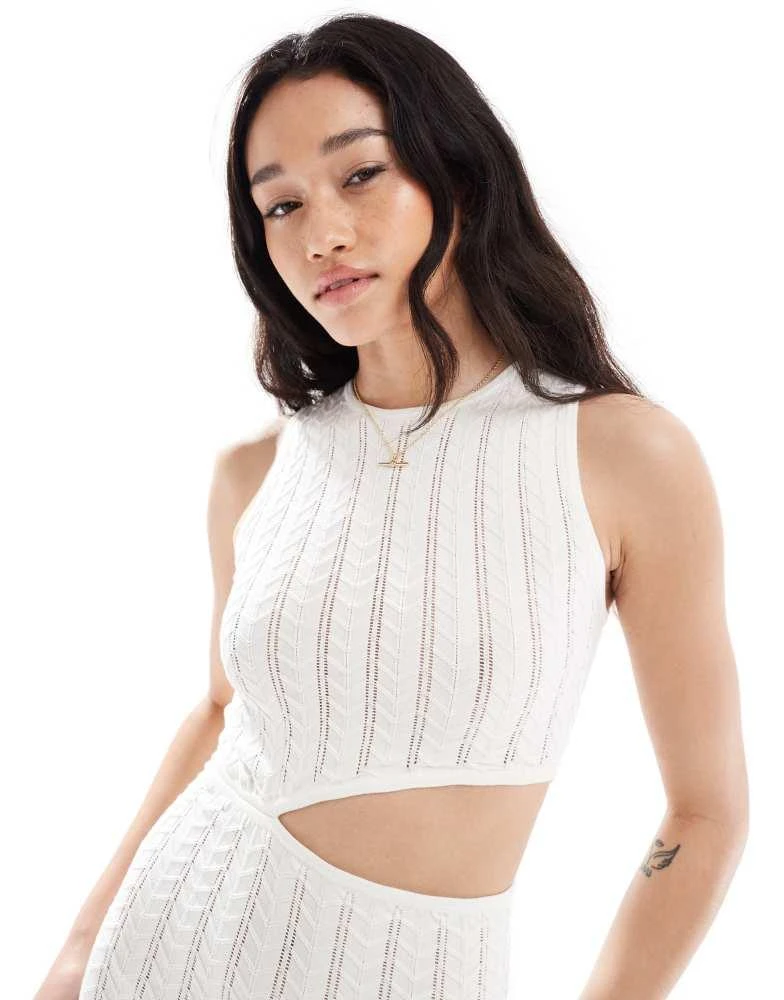 Bershka Bershka knitted cut out front maxi dress in ecru - Dresses & Skirts  - BeyondStyle