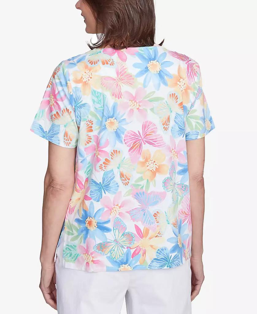 Alfred Dunner Petite  Spring Butterfly Crew Neck Top