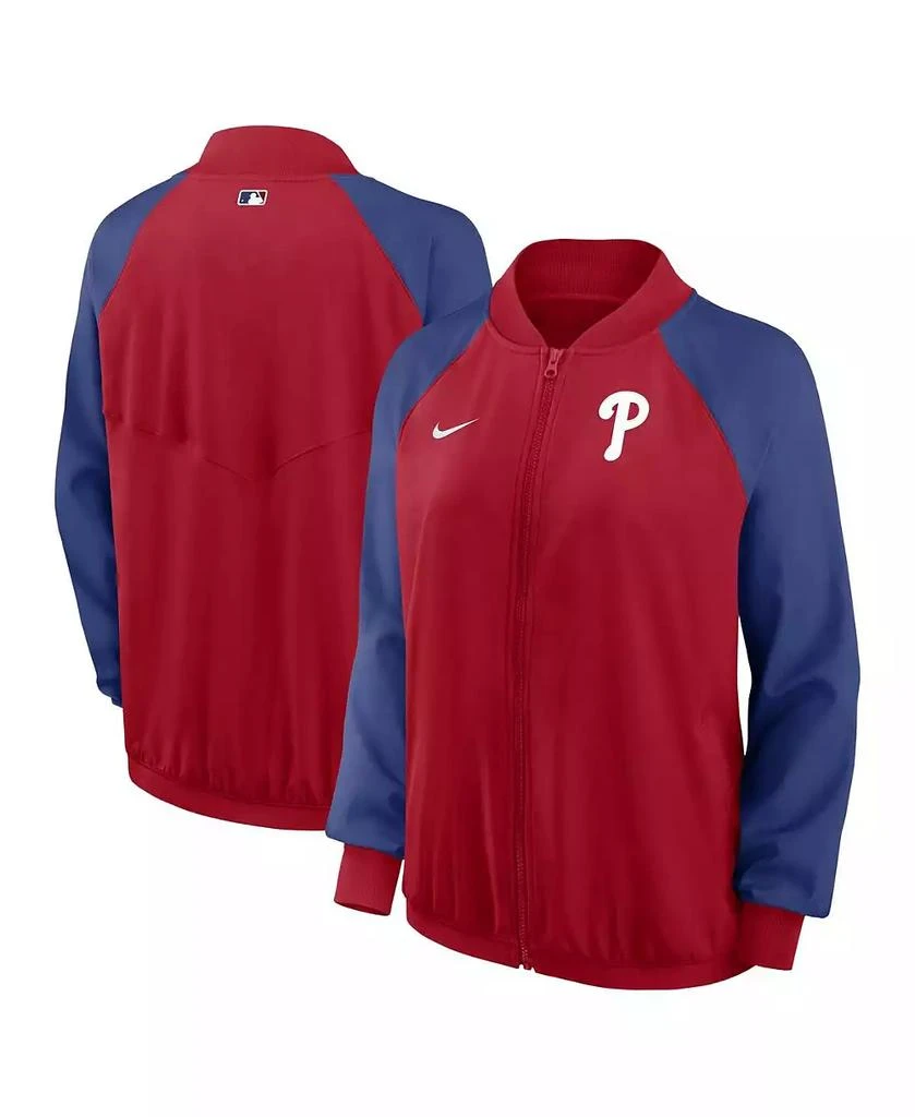 NIKE Women's Red Philadelphia Phillies Authentic Collection Team Raglan Performance Full-Zip Jacket 1