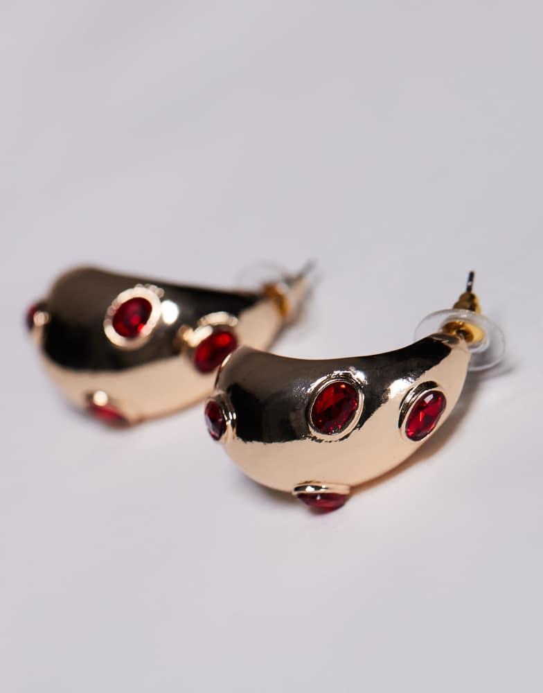 8 Other Reasons 8 Other Reasons chunky hoop earrings with red jewels in 18k gold plated