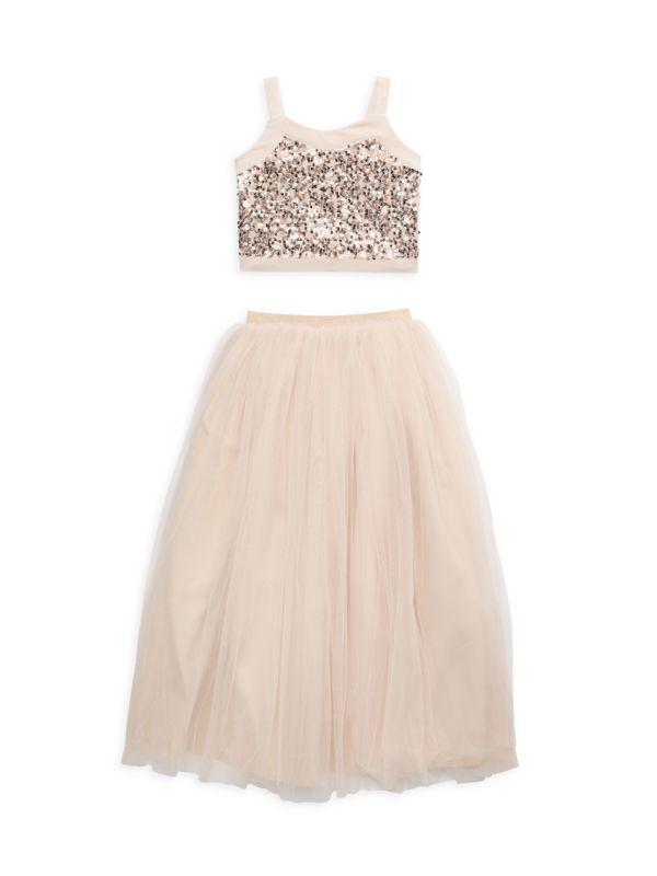 Pippa & Julie Girl's Ashley 2-Piece Sequin Top & Tulle Maxi Skirt Set