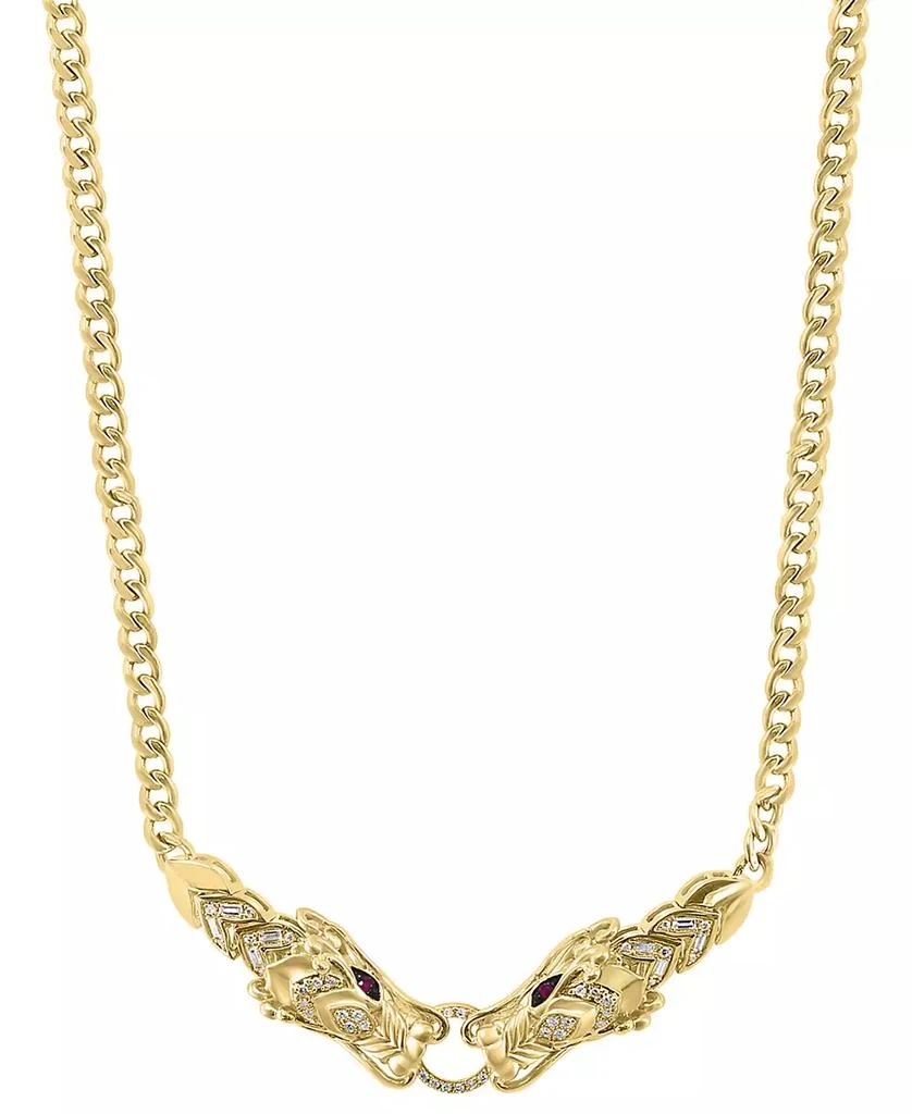Effy EFFY® Diamond (1/3 ct. t.w.) & Ruby (1/10 ct. t.w.) Two Dragon Head 17" Statement Necklace in 14k Gold 1