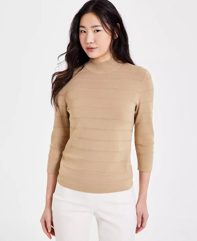 Anne Klein Petite Ribbed Mock-Neck 3/4-Sleeve Sweater