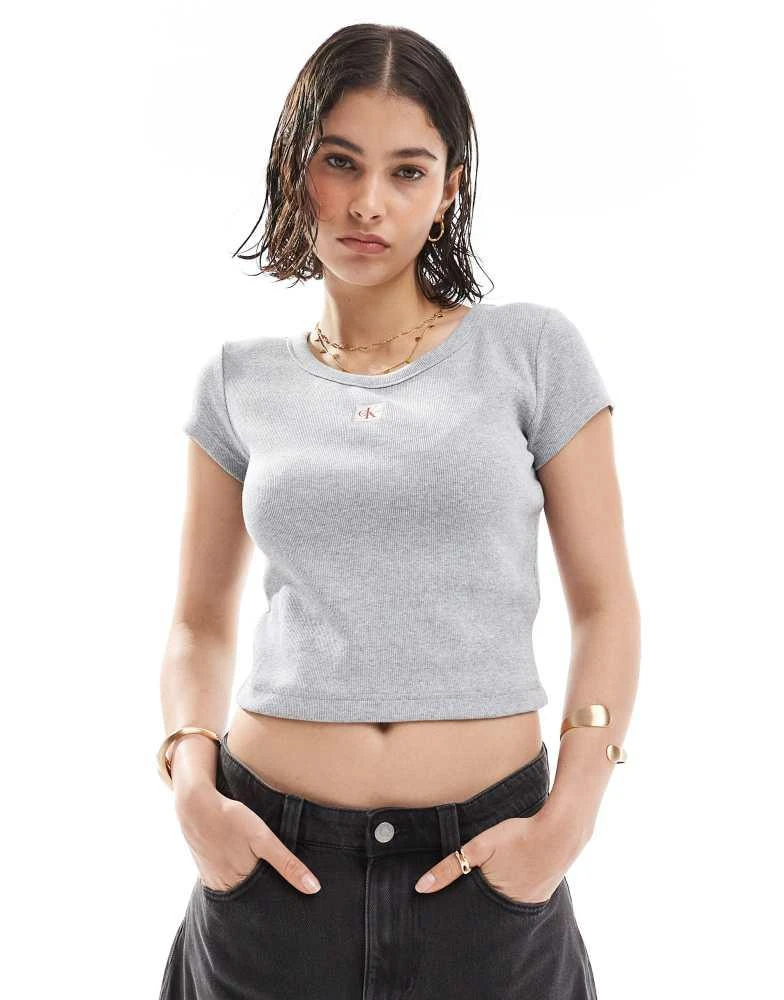 Calvin Klein Calvin Klein Jeans woven label rib baby t-shirt in grey 1