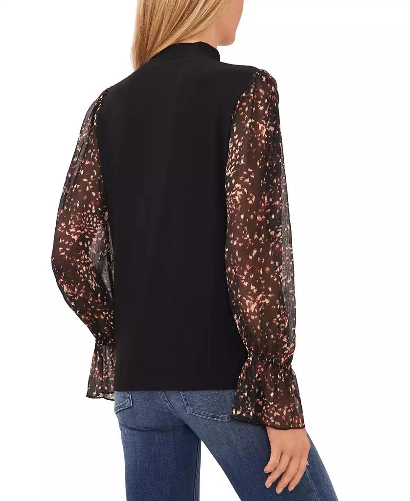 CeCe Women's Sheer Printed Long-Sleeve Mock Neck Top 2