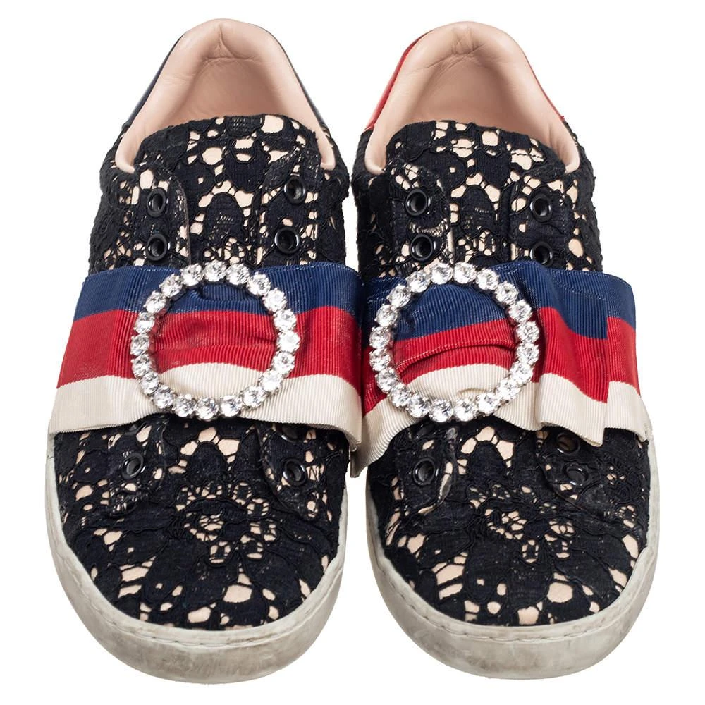 Gucci Gucci Black Lace Ace Web Crystal Embellished Slip On Sneakers Size 34.5 3