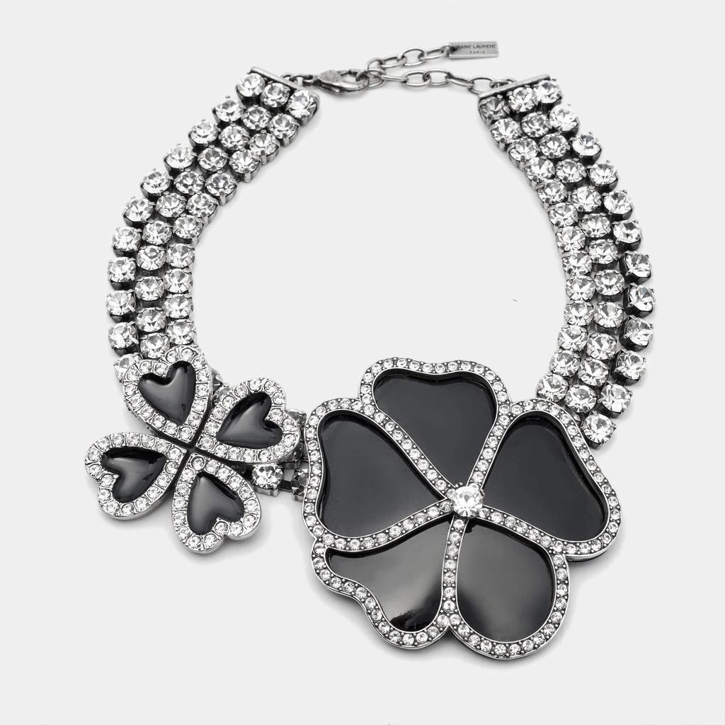 Yves Saint Laurent Saint Laurent Crystal Heart Clover Silver Tone Choker Necklace 1