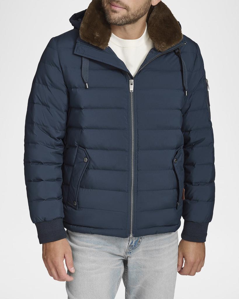 Andrew Marc Men's Down Jacket with Removable Faux Rabbit Fur