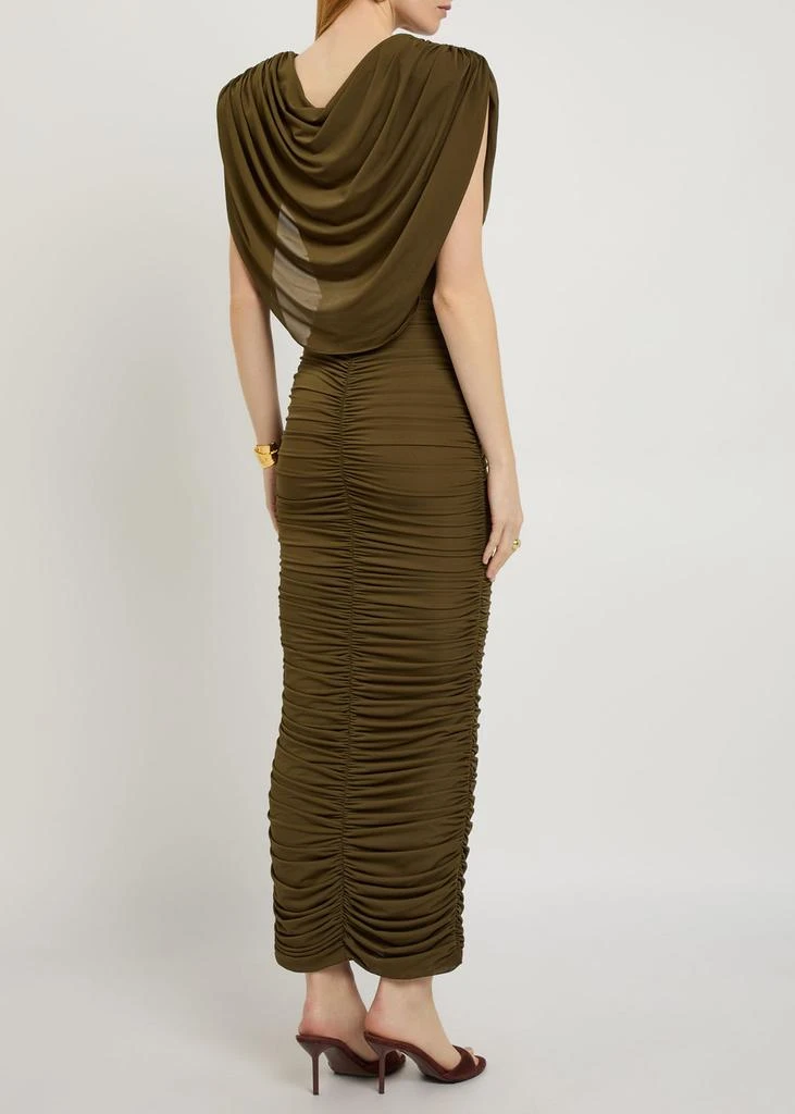 Ronny Kobo Parish Cowl-neck Ruched Stretch-mesh Midi Dress - Green