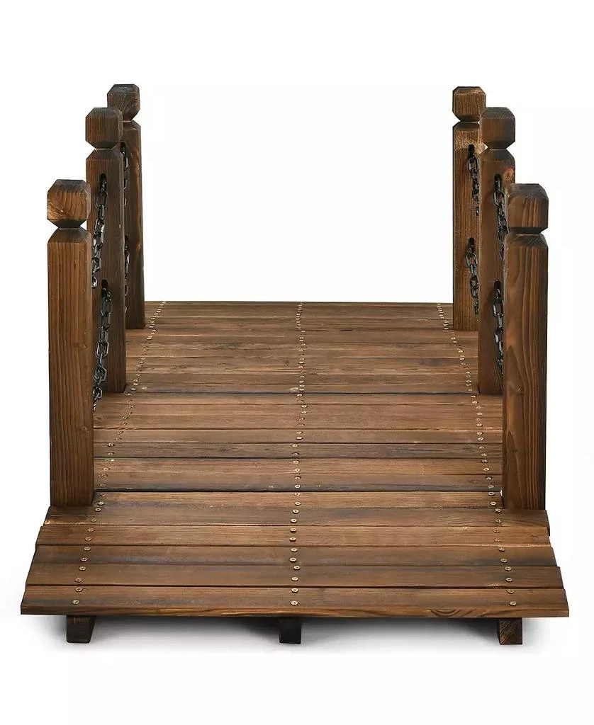 SKONYON 5 Feet Wooden Garden Bridge Arc Footbridge Stained Finish Walkway with Safety Rails 2