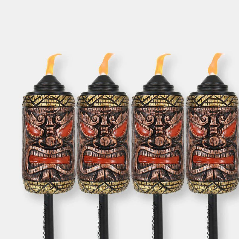 Sunnydaze Decor 3-in-1 Tiki Face Outdoor Lawn Torch Adjustable Height 4 PACK 1