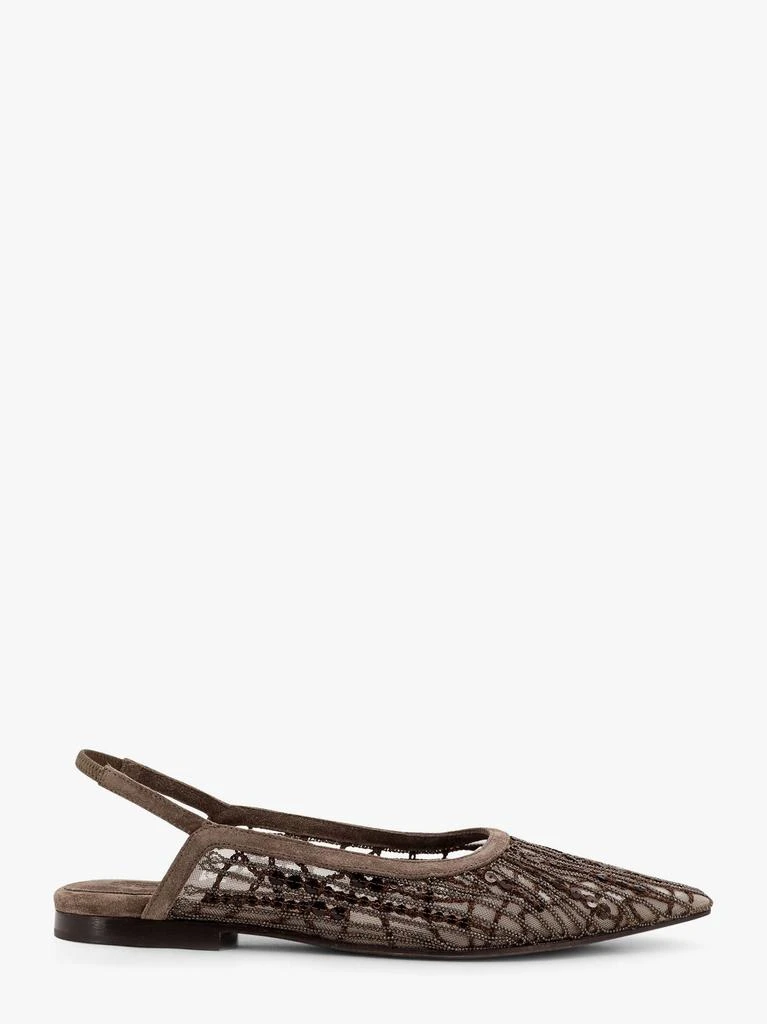 Brunello Cucinelli Glistening abstract embroidery suede flats slingback 1