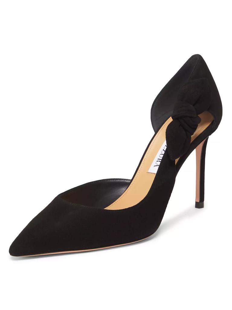 Aquazzura Very Bow Tie 85MM Suede D'Orsay Pumps