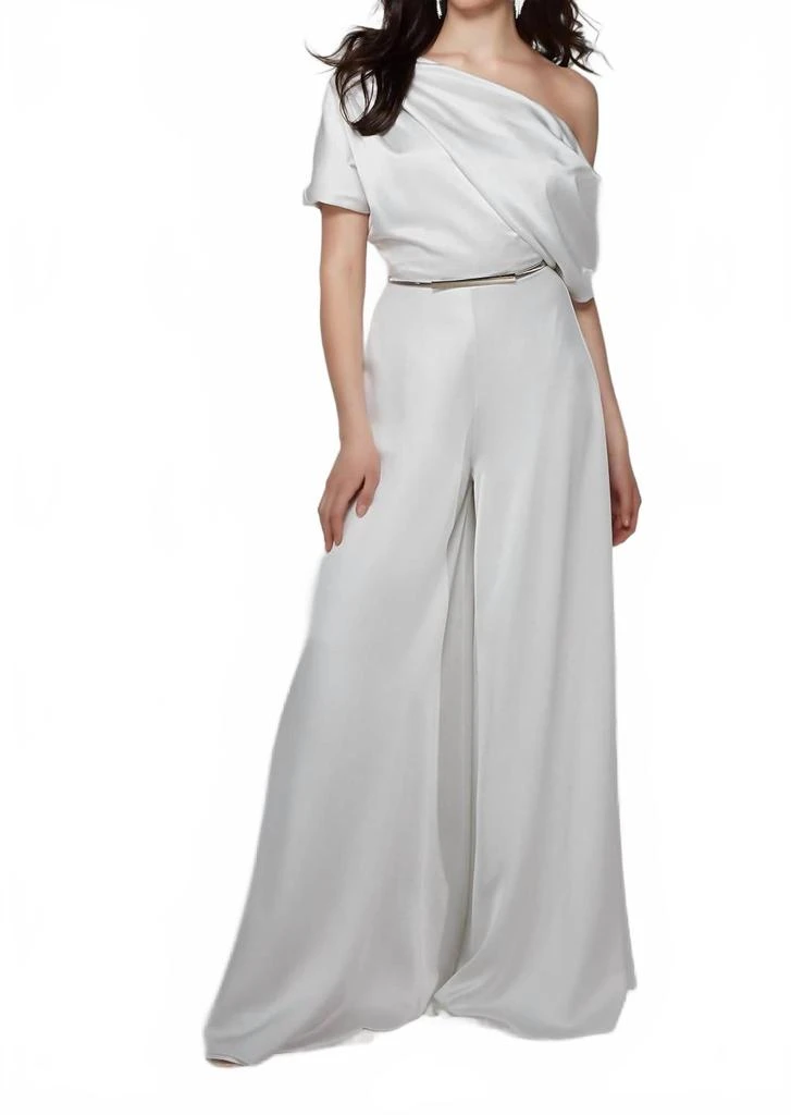 ALYCE PARIS Women
s Asymmetrical Neckline Wide Leg Bridal Jumpsuit In Ivory