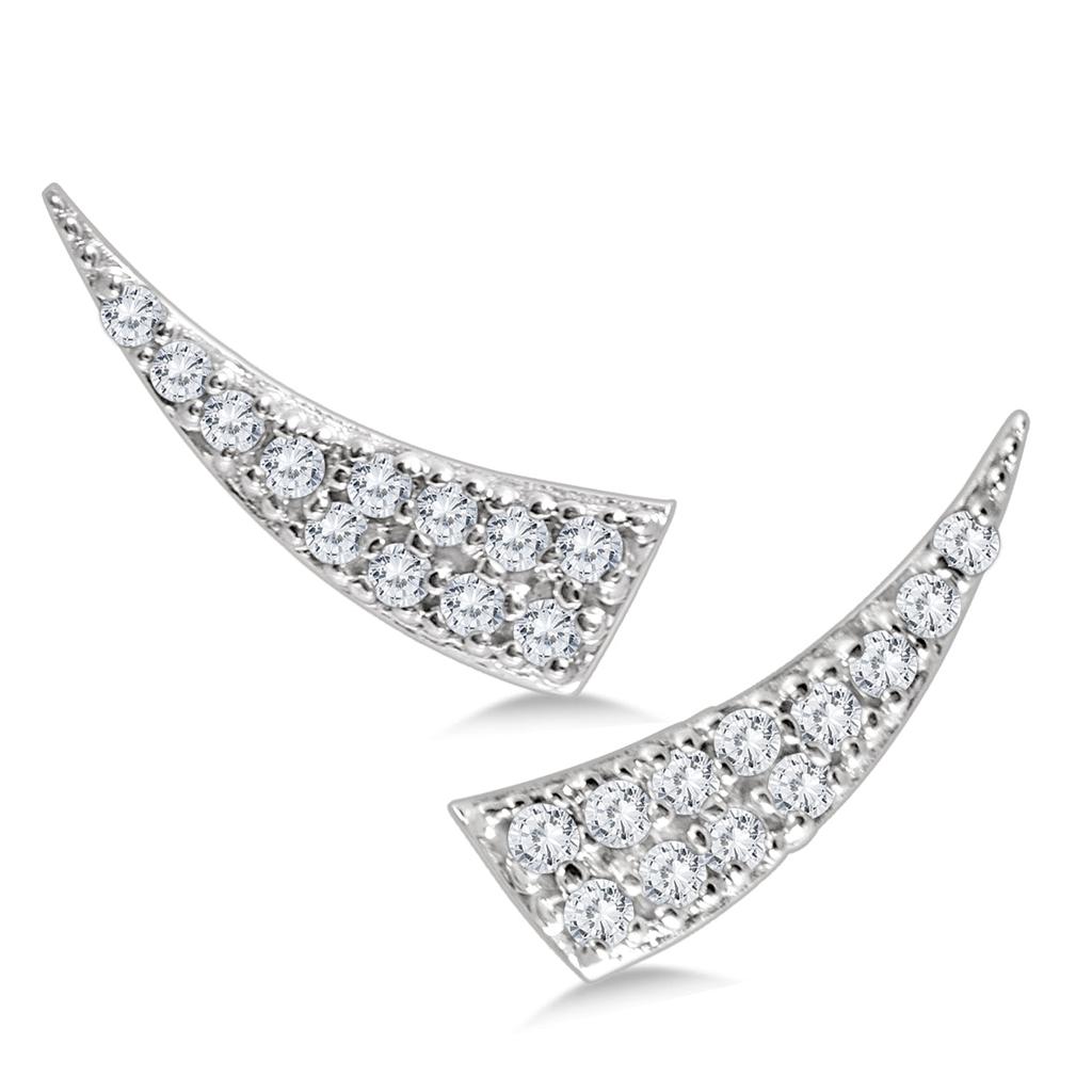 Monary 1/4 CTW Bold Genuine Diamond Climber Earrings in 14K White Gold