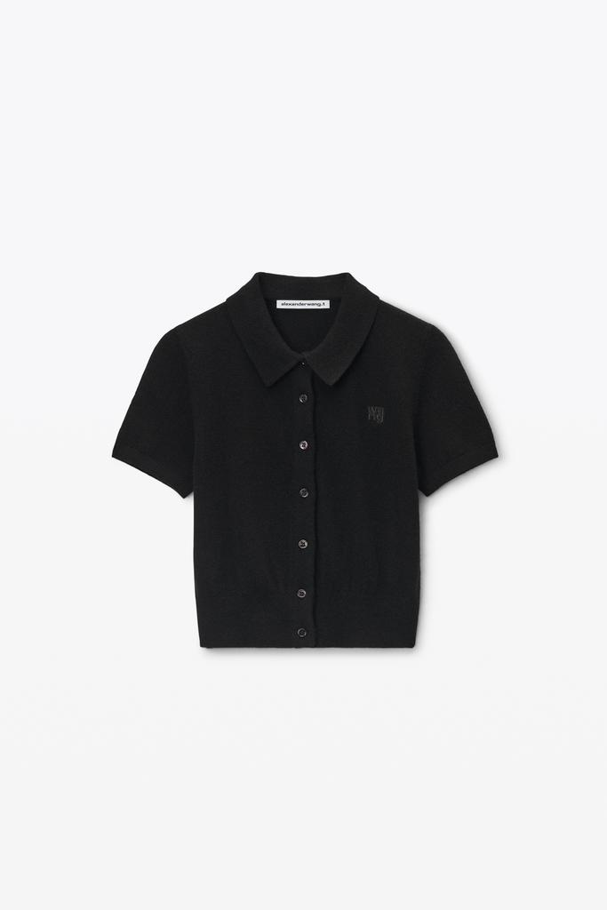 Alexander Wang Logo Embroidered Polo Cardigan in Wool