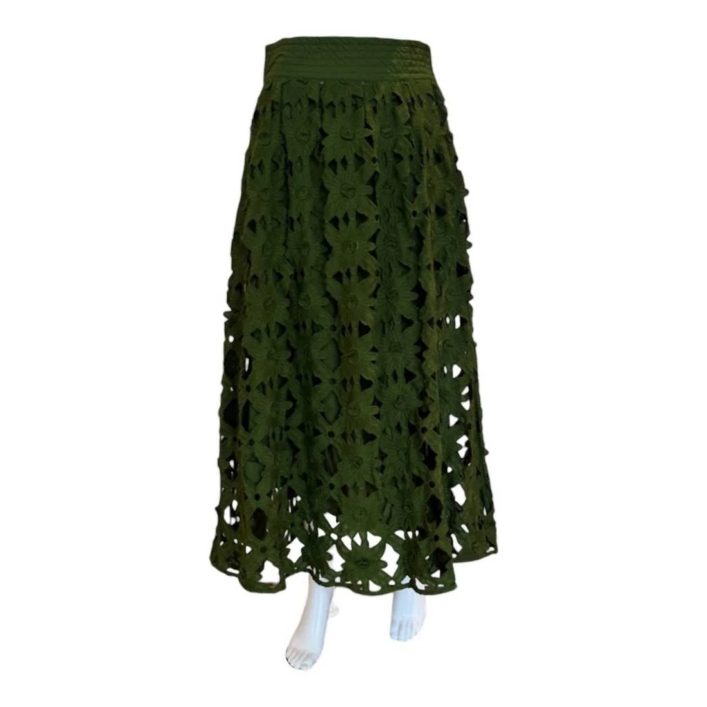 Farm Rio Richelieu Midi Skirt In Green 1