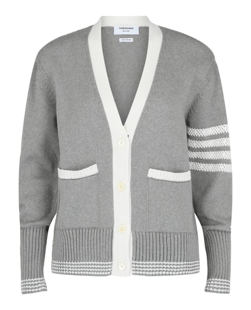 Thom Browne Jersey 4-Bar V-Neck Pointelle Cardigan