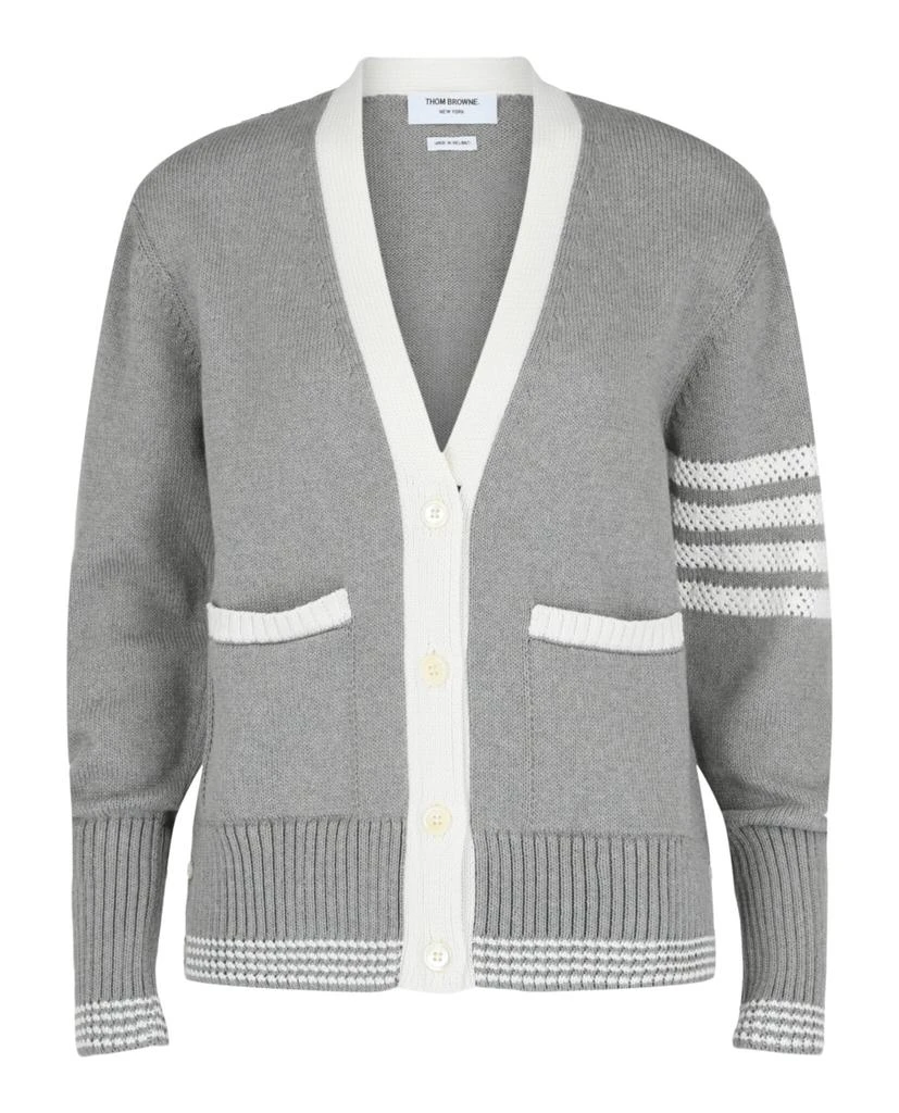 Thom Browne Jersey 4-Bar V-Neck Pointelle Cardigan 1