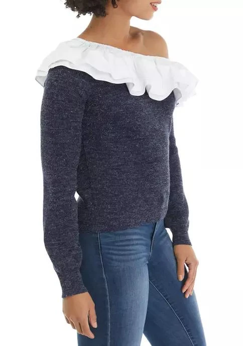 English Factory Factory Womens Ruffled Off The Shoulder Sweater 3