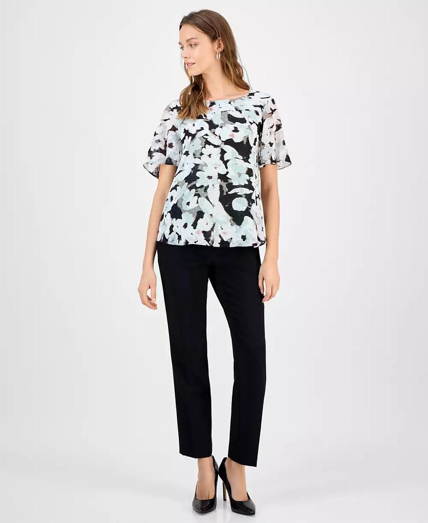 Kasper Women's Printed Swiss Dot Flutter-Sleeve Blouse