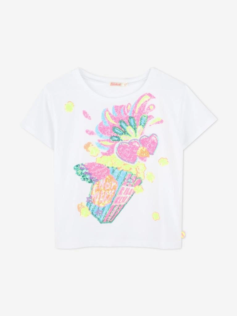 Billieblush Girls Sequin Popcorn T-Shirt in White 1