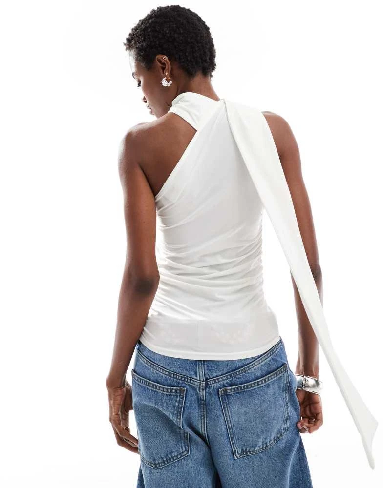Daisy Street Daisy Street scarf detail one shoulder soft touch top in ivory 4