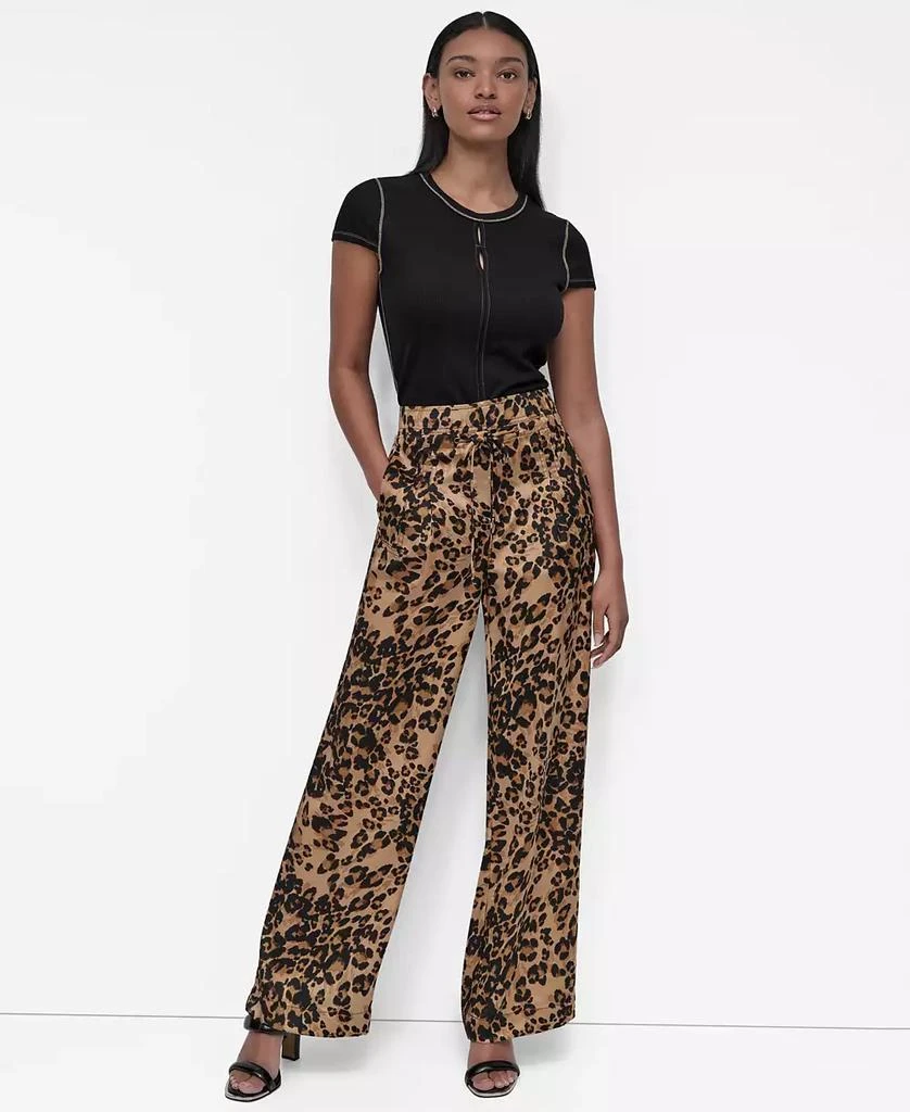 DKNY Women's Animal-Print Pleated Wide-Leg Pants 4