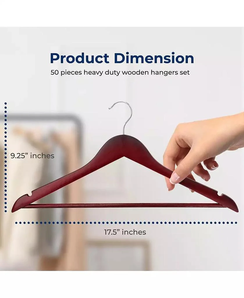 SereneLife 50-Pack Wooden Coat Hangers – Durable Suit Hangers with 360° Swivel Hook 
Notches – Slim Design for Shirts, Jackets, Dresses, and More 2