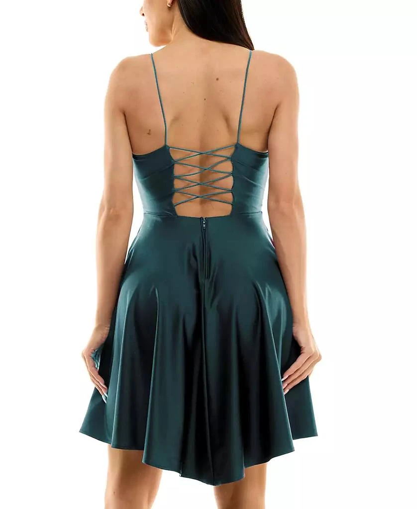 City Studios Juniors' Plunge-Neck Lace-Up Skater Dress 5