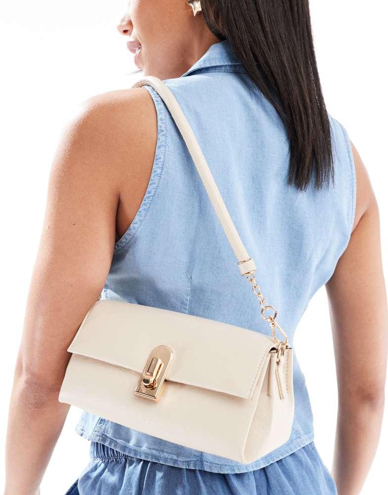 Glamorous Glamorous classic shoulder bag with gold clasp in cream