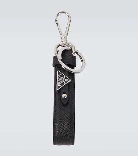 Prada Saffiano logo leather keychain