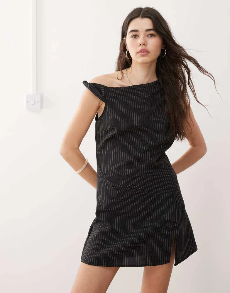knee length dresses for ladies Grey Pinstripe Mini Dress  Ninetwofive Society
