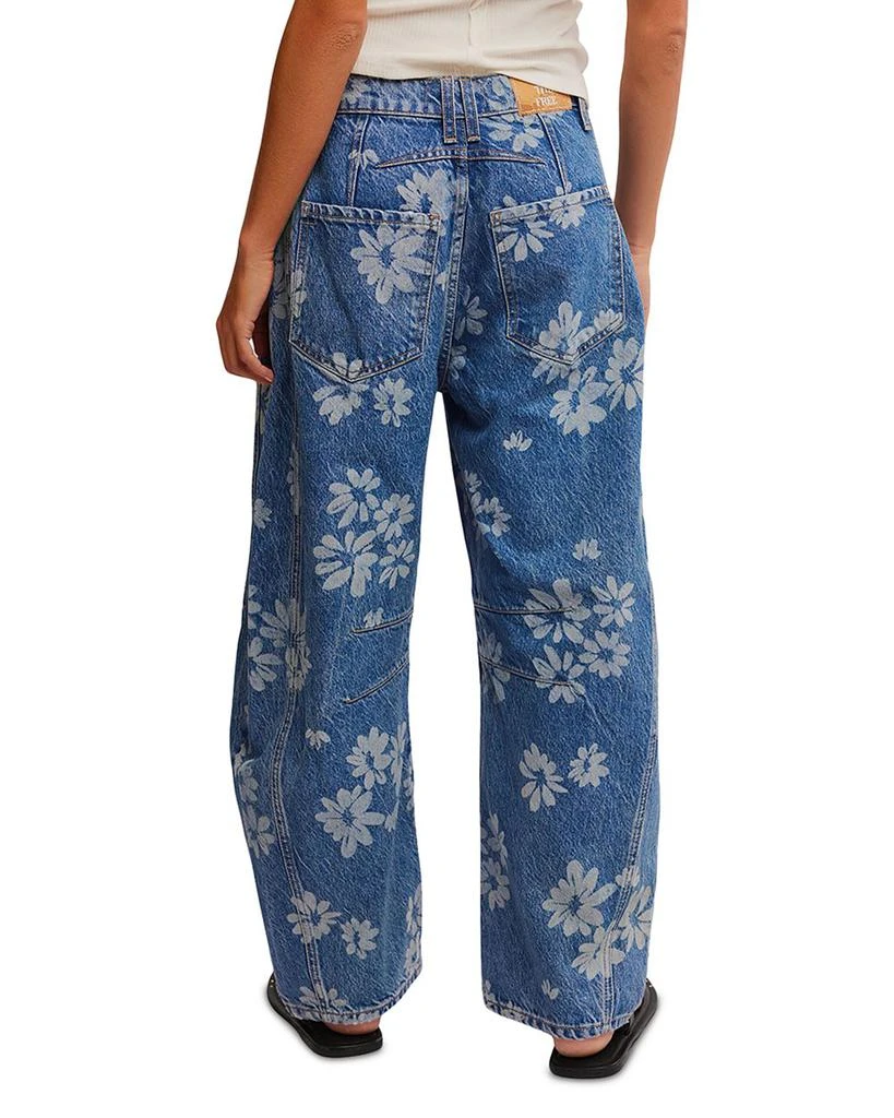 Free People Good Luck Printed Barrel Leg Jeans Laser Daisy 3