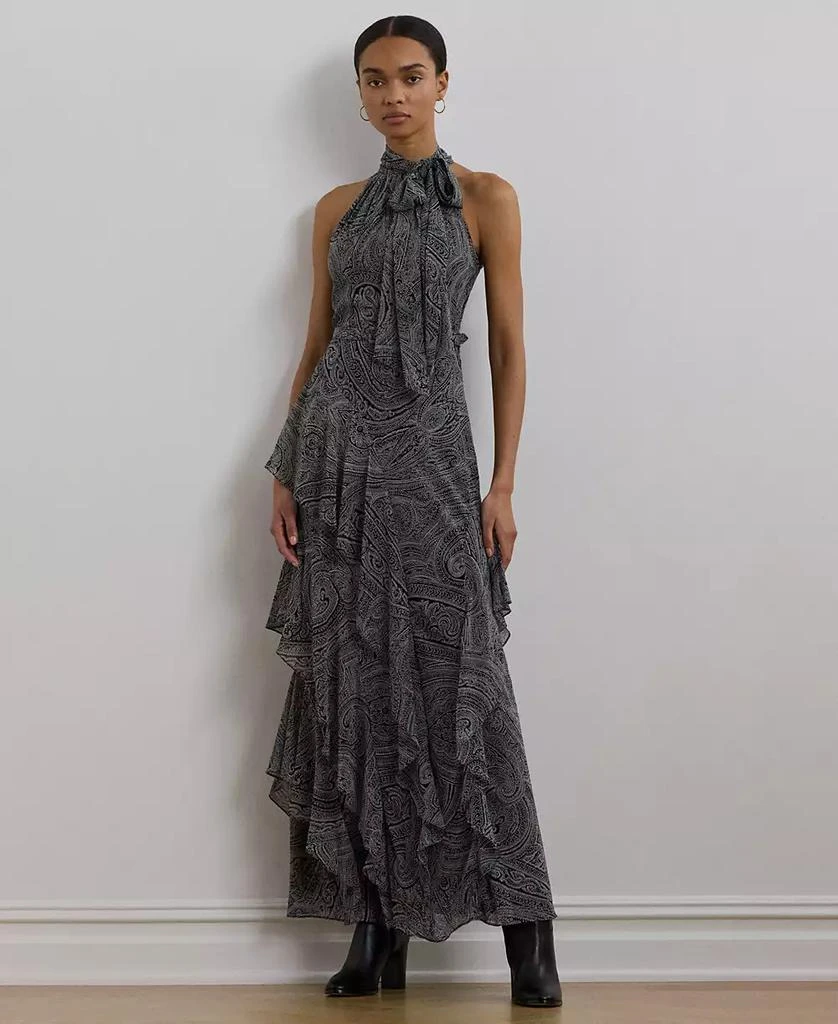 Ralph Lauren Women's Paisley Belted Georgette Tiered Gown 1