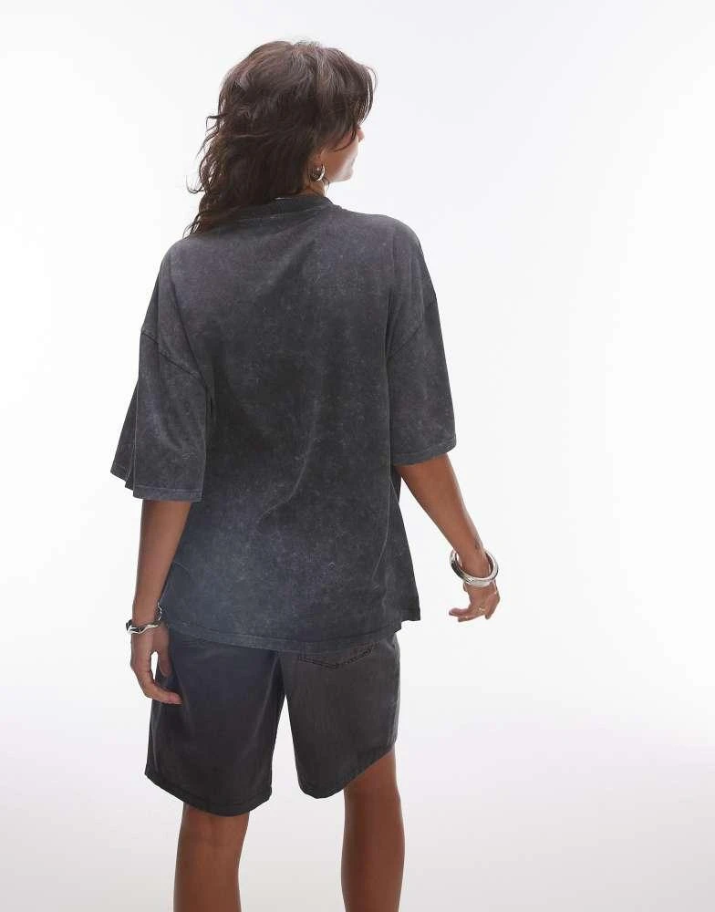 Topshop Topshop graphic New York lace trim oversized tee in dark grey 4