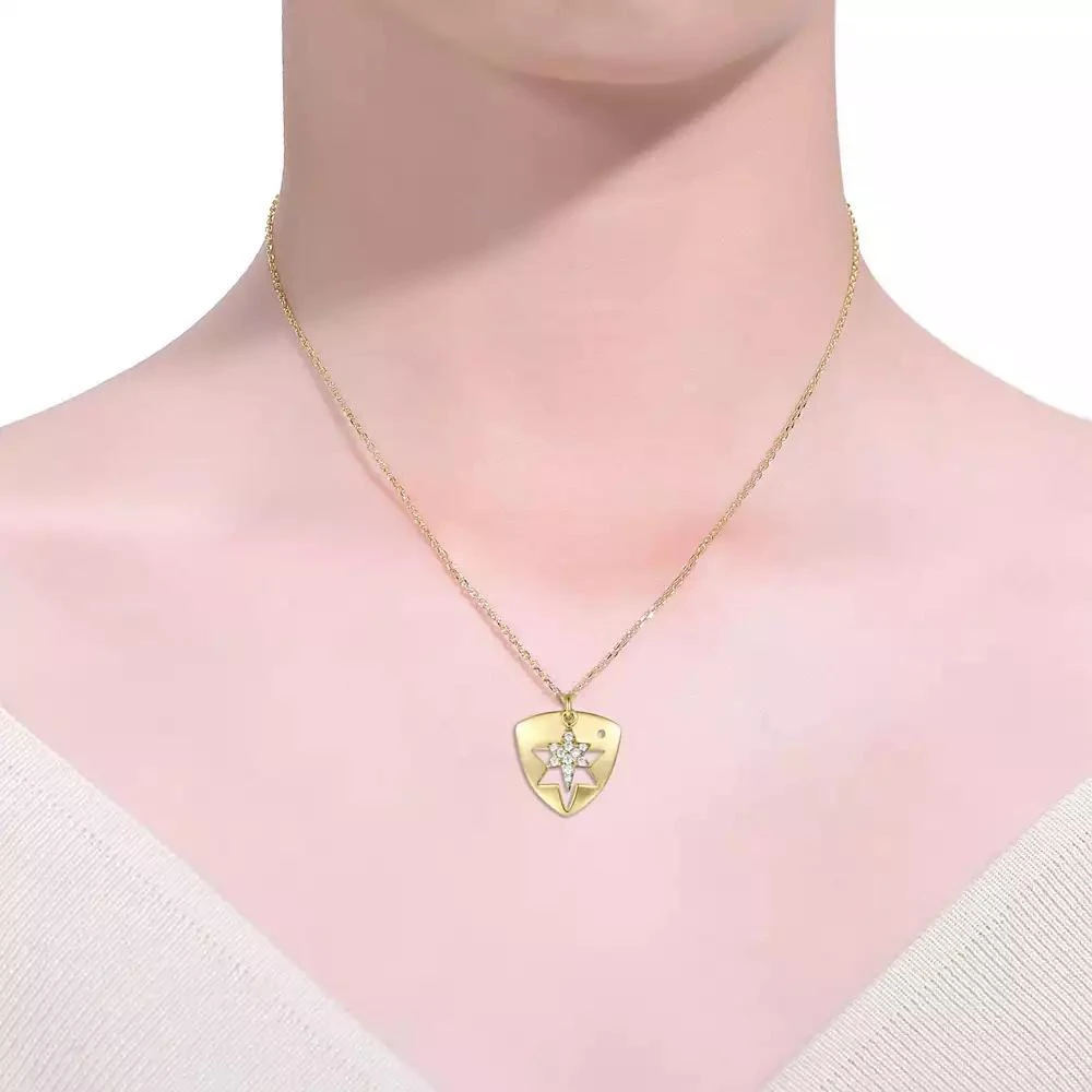 Rachel Glauber 14k Gold Plated with Cubic Zirconia Laser-Cut 6-Pointed Star Triangle Shield Double Pendant Charm Necklace 2