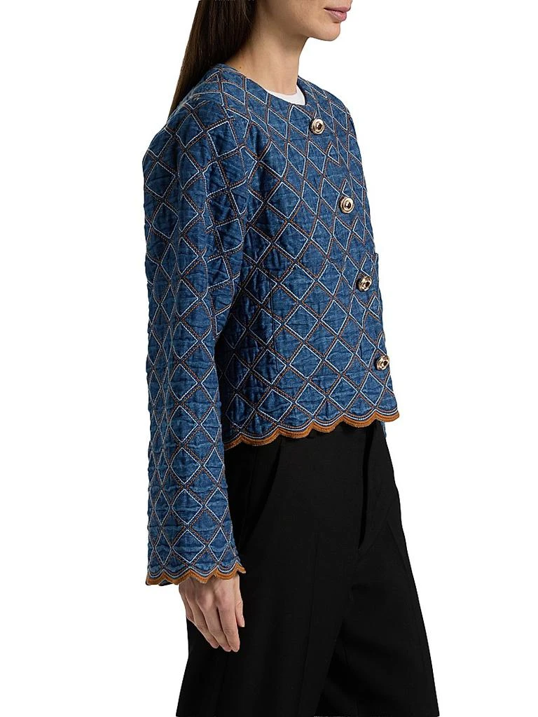 Cara Cara Marvis Embroidered Quilted Denim Crop Jacket 4