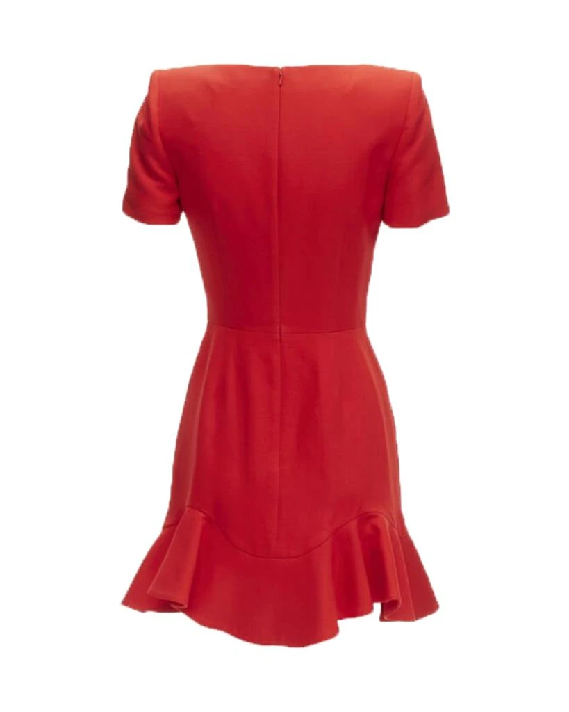 Alexander McQueen ALEXANDER MCQUEEN red wool crepe tulip neck flutter hem dress 5