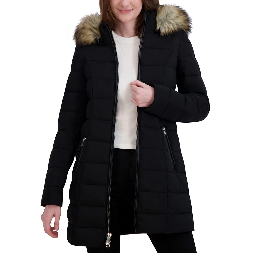 Laundry by Shelli Segal Women's Stretch Faux-Fur Trim Hooded Puffer Coat 6