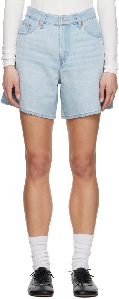 Levi's Blue High Rise Baggy Linen+ Lightweight Denim Shorts