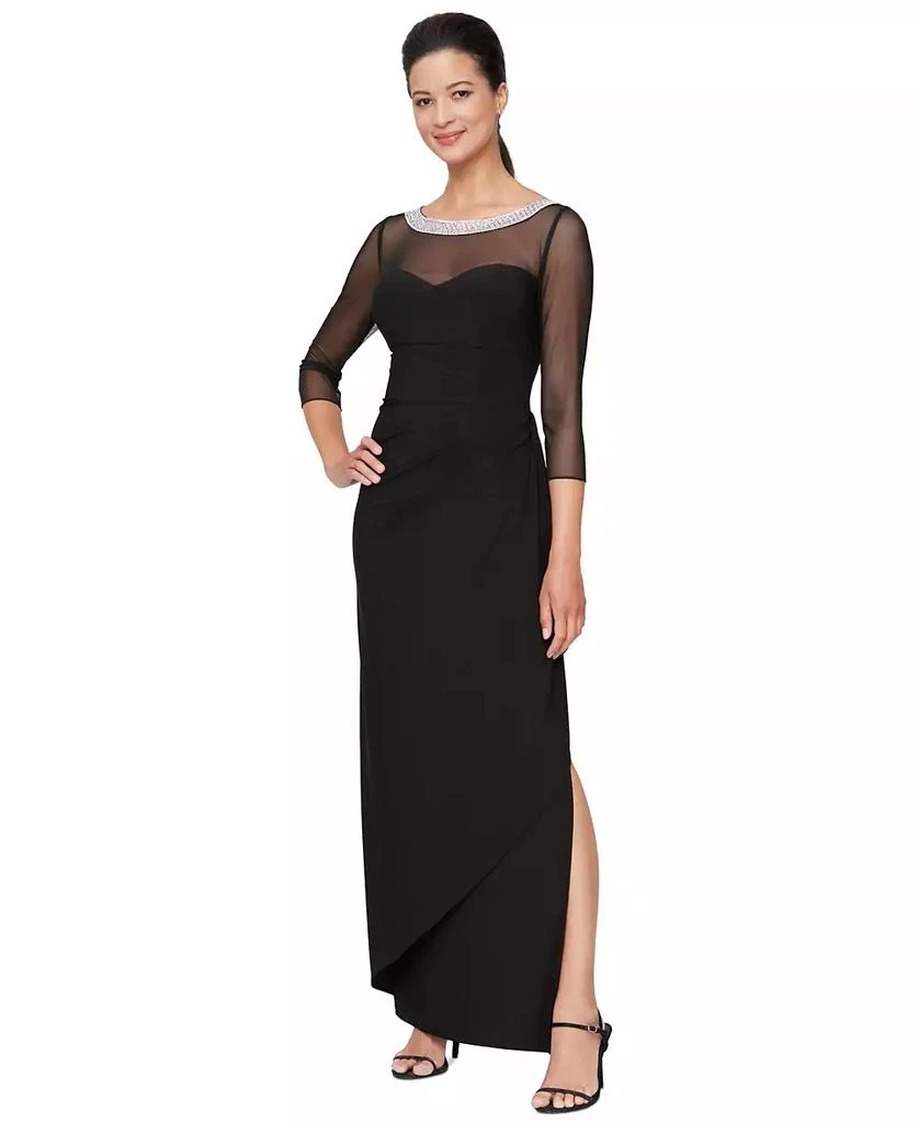 Alex Evenings Women's Embellished-Neck Side-Ruched Illusion Dress 1