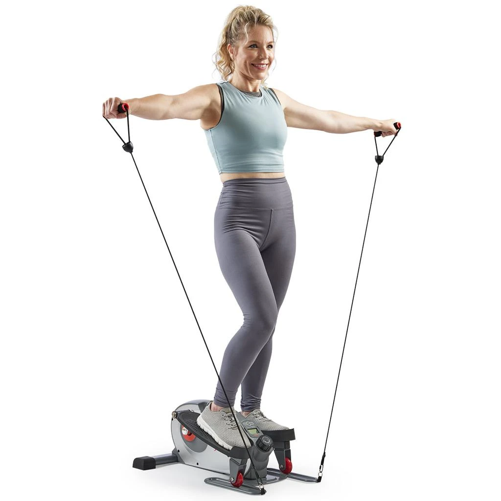 Sunny Health & Fitness Smart Stand/Sit Mini Elliptical Exercise Trainer with Resistance Bands 1